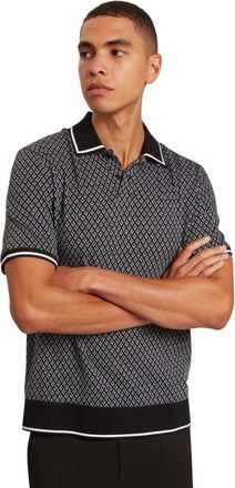 Ted Baker Herenpolo met diamantpatroon en gebreide boorden (Zwart)