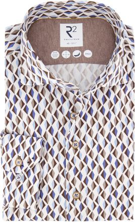 R2 overhemd jersey beige geprint katoen