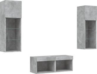 vidaXL 4 Piece tv Wall Cabinets with led Lights Concrete Grey Vidaxl