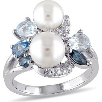 Delmar White Freshwater Pearl, Created White Sapphire & Mixed Blue Stone Ring at Nordstrom Rack, Size 10