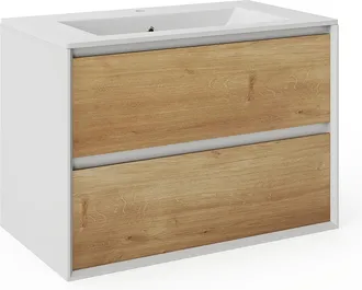 Vente-Unique Mobile Per Bagno Sospeso Con Lavabo Da Incasso80 Cm Naturale Chiaro E Bianco - Lannick