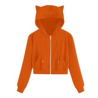 Generic Heated Over Blanket WomenS Winter Jumpers Fleece Ladys Cat Ear Hooded Short Casual Hoodie Poncho Women (Orange, XXXXXL)