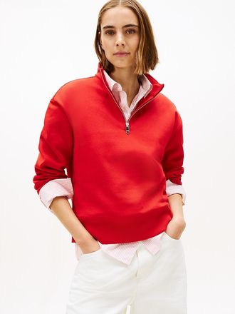 Tommy Hilfiger Womens Fleece Quarter-Zip Sweatshirt - Red - XXL