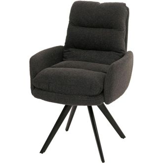 Hhg Non utilizzato] Sedia da pranzo HHG 481, cucina, girevole auto posizione Stoffa/tessuto boucl&eacute; mvg, grigio scuro, con braccioli