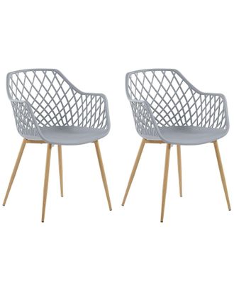 Beliani Set 2 Sedie Da Pranzo Plastica Grigia Gambe In Metallo Schienale Aperto Nashua