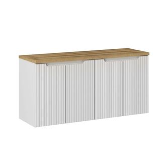 Petits Meubles Mueble bajo lavabo 4 puertas encimera estratificado Blanco marr&oacute;n
