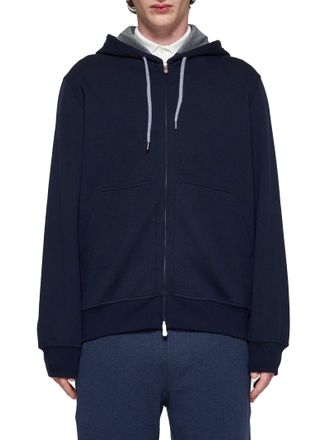 Brunello Cucinelli Mens Zip Hoodie Cotton-Blend Cobalt Blue Sweatshirts Sweater