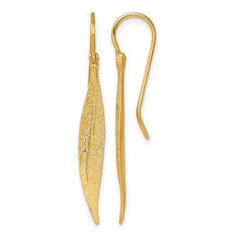 Diamond2Deal 14K Yellow Gold Diamond Leaf Shape Drop Dangle Earrings