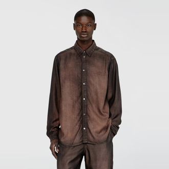 Diesel Shirt in fluid coated denim - Denim Shirts - Man - Brown