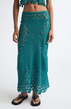 Paco Rabanne Beaded Cotton Crochet Skirt in Green at Nordstrom, Size Small