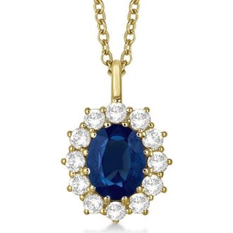 Allurez Oval Gemstone & Diamond Pendant Necklace 14k in Blue Sapphire,yellow Gold at Nordstrom, Size 18