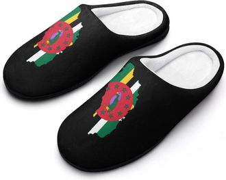 Generic Flag of Dominica Flag Map Fashion Cotton Slippers for Women Memory Foam House Slippers Non-Slip House Bedroom Shoes