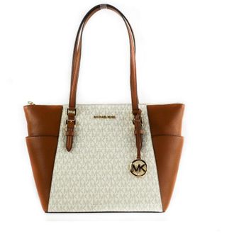 Michael Kors Charlotte Signature Leer Grote Bovenrits Tote Handtas (Vanilla)