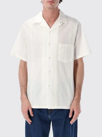 Portuguese Flannel Cotton Bowling Shirt with Cuban Collar and Pocket