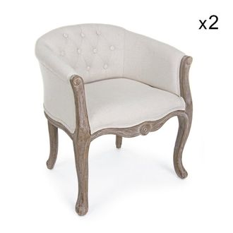 Konte Design Lote de 2 sillones de tela natural y madera de caucho