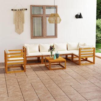 vidaXL Muebles De Jard&iacute;n 7 Pzas Cojines Crema Madera Maciza De Acacia Vidaxl