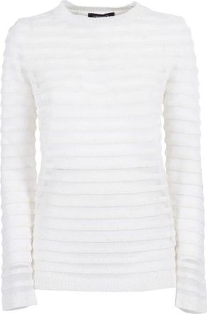 Fabiana Filippi Round-neck Knitwear, female, White, Size: XS Maglia Scollo Barca in Paillettes, Righe Filato Organzato