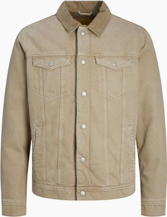 Jack & Jones Mens Sherpa Denim Jacket with Front Pocket - Tan - Size: 44/Regular