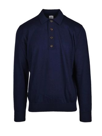 Eleventy Cotton Cashmere Knit Polo with Classic Collar and Four-Button Placket