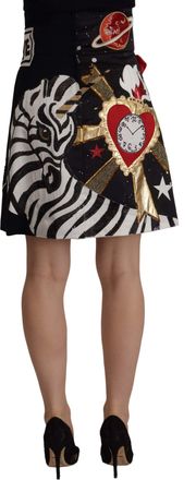 Dolce & Gabbana Womens Black Love Clock Sequined Piano Skirt