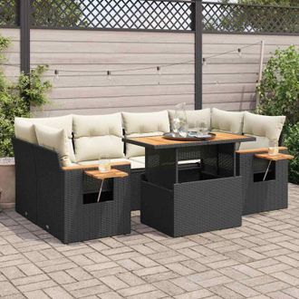 vidaXL Set Sof&aacute;s Jard&iacute;n Y Cojines 7 Pzas Rat&aacute;n Sint&eacute;tico Acacia Negro Vidaxl