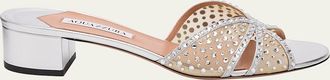 Aquazzura Crystal Metallic Block-Heel Slide Sandals