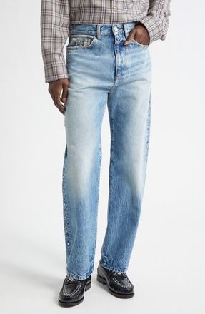 Versace Studded Straight Leg Jeans in Light Blue at Nordstrom, Size 30