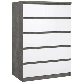 Dmora Dmora - Cajonera Ansel, C&oacute;moda Multiusos, C&oacute;moda De Dormitorio, Gabinete Con Cajones, 77x50 H111 Cm, Cemento Y Blanco Brillante