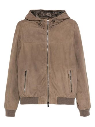Moorer suede hooded bomber jacket - Brown
