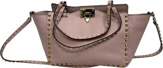 Valentino Pre-owned Womens Garavani Small Rockstud Trapeze Tote Bag in Pink Leather - Rose - One Size