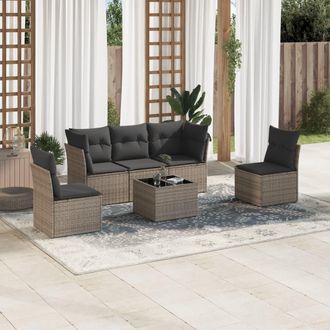 vidaXL Set De Muebles De Jard&iacute;n 6 Pzas Y Cojines Rat&aacute;n Sint&eacute;tico Gris Vidaxl