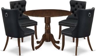East West Furniture 5 Piece Kitchen Table & Chairs Set Contains a Round Dining Table with Dropleaf