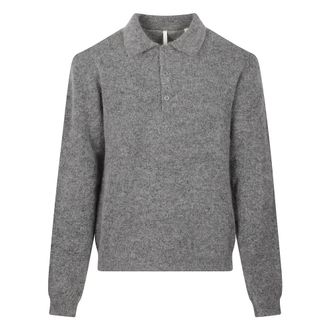 Sunflower V-neck Knitwear, male, Gray, Size: XL Grey Wool Sweater with Buttons