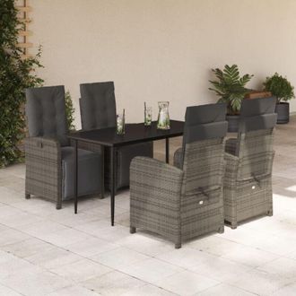 vidaXL Set Comedor De Jard&iacute;n 5 Piezas Con Cojines Rat&aacute;n Sint&eacute;tico Gris Vidaxl