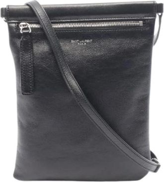 Saint Laurent Pre-owned Flat Pouch SID Leren Schoudertas - Heren - Vintage Schoudertas - Zwart - ONE Size - Leer - Vintage