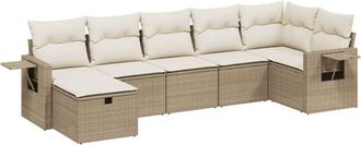 vidaXL Set Sof&aacute;s De Jard&iacute;n 7 Piezas Y Cojines Rat&aacute;n Sint&eacute;tico Beige Vidaxl