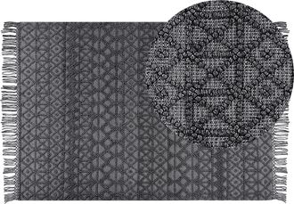 Beliani Alfombra De Lana Negra 160 X 230 Cm Poli&eacute;ster Geom&eacute;trico Borlas Alucra