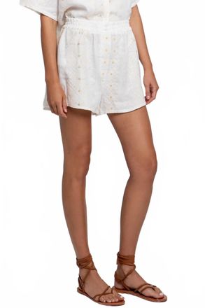 Greek Archaic Kori Pixel Elasticated Waist Shorts In White-Ecru-Gold