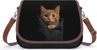 Generic Cat Sitting in A Pocket Crossbody Bags for Women Fashion Leather Shoulder Handbags With Adjustable Strap