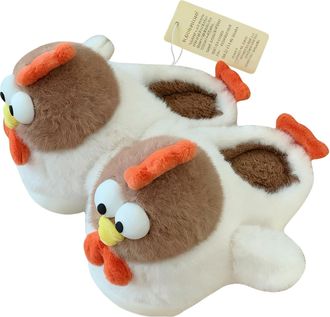 Generic Chicken Slippers for Women, Cute Chick Rooster Fluffy Plush Warm Memory Foam House Slippers (White-Chicken, UK, Adult, Women, 6, Numeric Range, UK Foo