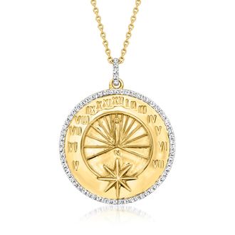 Ross-Simons Diamond Sundial Pendant Necklace in 18kt Gold Over Sterling