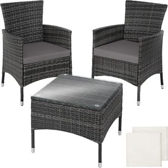 TecTake Conjunto de ratán para 2 personas con 2 juegos de fundas, gris