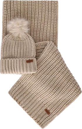 Barbour Saltburn Beanie en Sjaal Set - Dames - Hoeden - Beige - ONE Size - Polyester - Accessoires