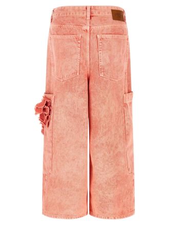 Ganni Stone-Washed Denim Cargo Cargo Shorts - coral