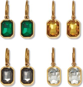 Palm Beach Jewelry Emerald Cut Crystal Yellow Gold Ion-Plated Stainless Steel Huggie Earrings Set