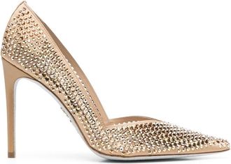 Rene Caovilla Swarovski-embellished pointed-toe pumps - women - Swarovski Crystal/Fabric/Rubber/Calf Leather - 36 - Neutrals