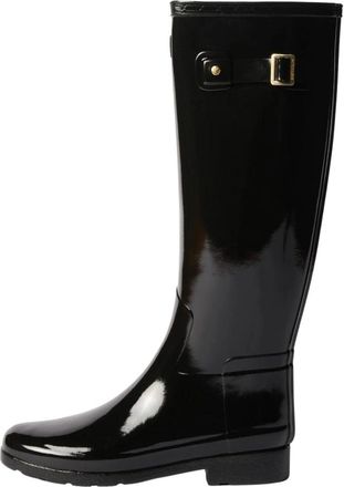 Hunter Verfijnde Hoge Glanzende Laars met Goudkleurige Trim - Dames - Regenlaarzen - Zwart - 36 EU - Polyester - Schoenen