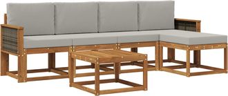 vidaXL Conjunto De Sof&aacute;s De Exterior 6 Uds. Natural Y Gris Claro Vidaxl