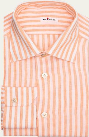 Kiton Mens Linen Candy Stripe Dress Shirt