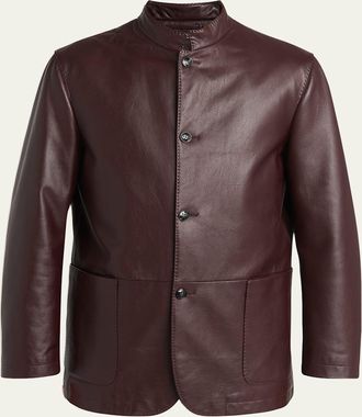 Kiton Mens Stand-Collar Leather Jacket
